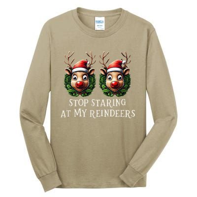 Funny Stop Staring At My Reindeers Boobs Ugly Gag Xmas Tall Long Sleeve T-Shirt