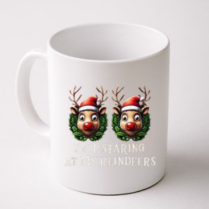 Funny Stop Staring At My Reindeers Boobs Ugly Gag Xmas Coffee Mug