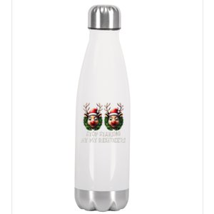 Funny Stop Staring At My Reindeers Boobs Ugly Gag Xmas Stainless Steel Insulated Water Bottle