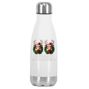 Funny Stop Staring At My Reindeers Boobs Ugly Gag Xmas Stainless Steel Insulated Water Bottle