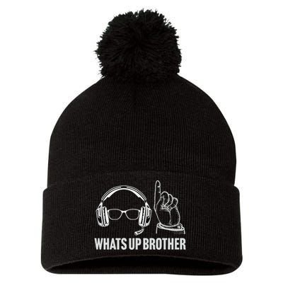 Funny Sketch Streamer Whats Up Brother Pom Pom 12in Knit Beanie