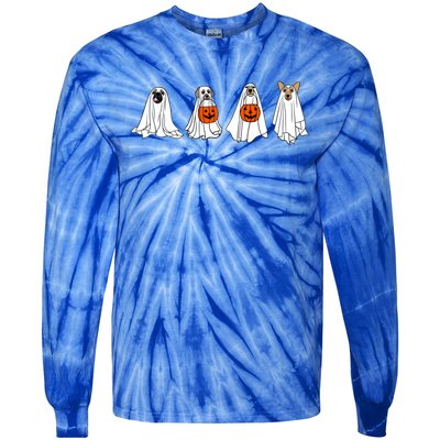 Funny Spooky Season Retro Jackolantern Ghost Dog Halloween Cute Gift Tie-Dye Long Sleeve Shirt