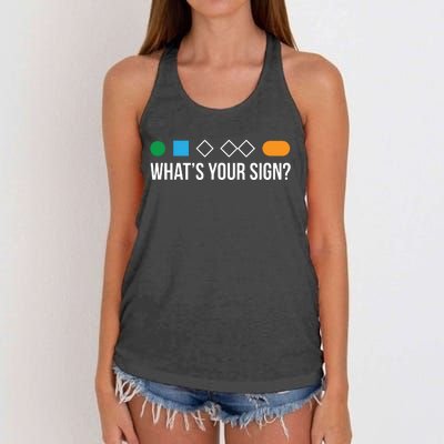 Funny Ski Skier Or Snowboard What's Your Sign Gift Women's Knotted Racerback Tank