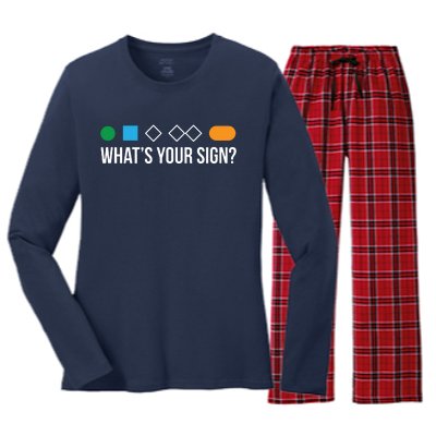 Funny Ski Skier Or Snowboard What's Your Sign Gift Women's Long Sleeve Flannel Pajama Set 