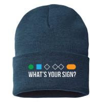 Funny Ski Skier Or Snowboard What's Your Sign Gift Sustainable Knit Beanie