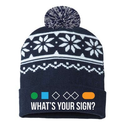 Funny Ski Skier Or Snowboard What's Your Sign Gift USA-Made Snowflake Beanie