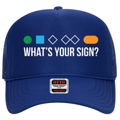 Funny Ski Skier Or Snowboard What's Your Sign Gift High Crown Mesh Back Trucker Hat