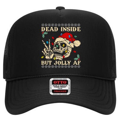 Festive Sarcastic Snarky Skeleton Ugly Christmas High Crown Mesh Back Trucker Hat