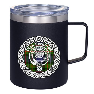 Ferguson Surname Scottish Clan Tartan Crest Badge 12oz Stainless Steel Coffee Mug