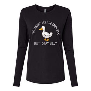 Funny Stay Silly Goose Horrors Are Endless Meme Womens Cotton Relaxed Long Sleeve T-Shirt