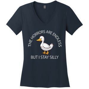 Funny Stay Silly Goose Horrors Are Endless Meme Women's V-Neck T-Shirt