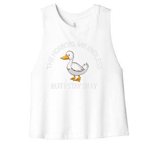 Funny Stay Silly Goose Horrors Are Endless Meme Women's Racerback Cropped Tank