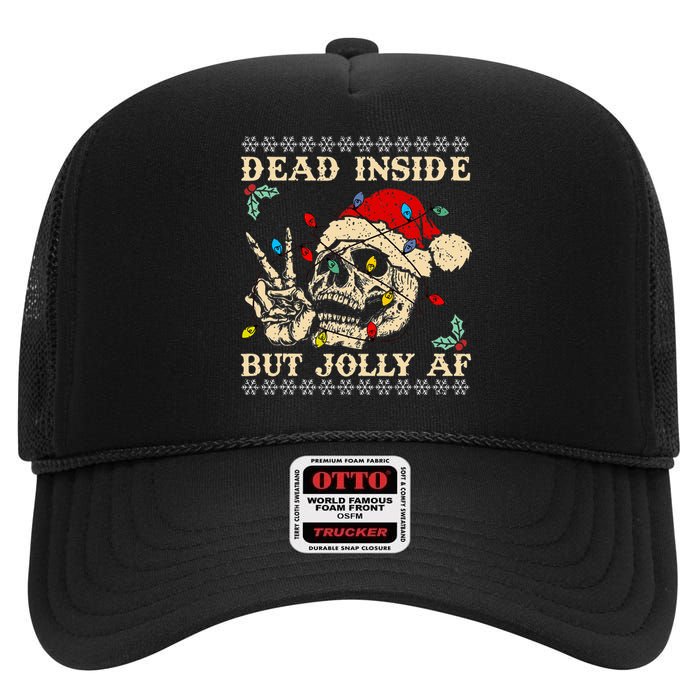 Festive Sarcastic Snarky Skeleton Ugly Christmas High Crown Mesh Back Trucker Hat