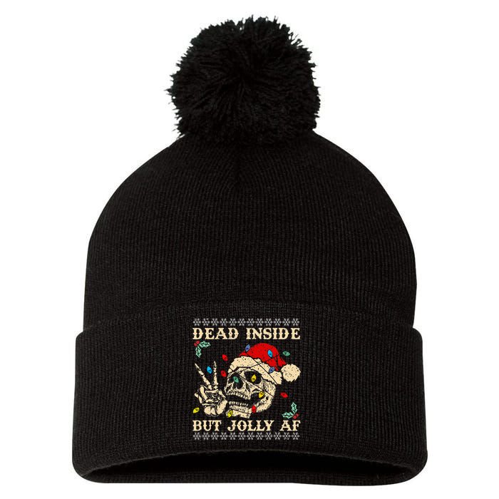 Festive Sarcastic Snarky Skeleton Ugly Christmas Pom Pom 12in Knit Beanie