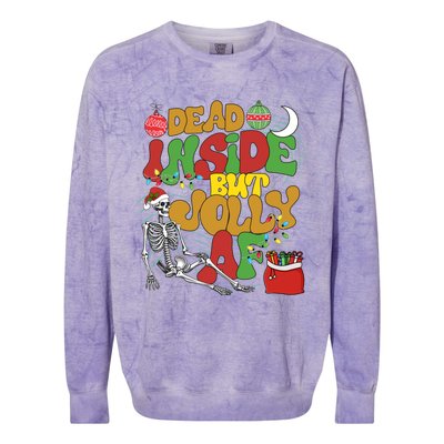 Funny Santa Skeleton Dead Inside But Jolly Af Xmas Outfit Gift Colorblast Crewneck Sweatshirt