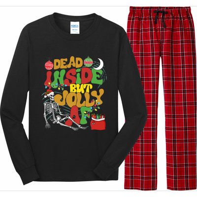 Funny Santa Skeleton Dead Inside But Jolly Af Xmas Outfit Gift Long Sleeve Pajama Set