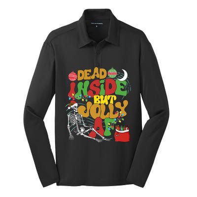 Funny Santa Skeleton Dead Inside But Jolly Af Xmas Outfit Gift Silk Touch Performance Long Sleeve Polo