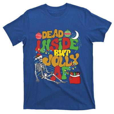 Funny Santa Skeleton Dead Inside But Jolly Af Xmas Outfit Gift T-Shirt