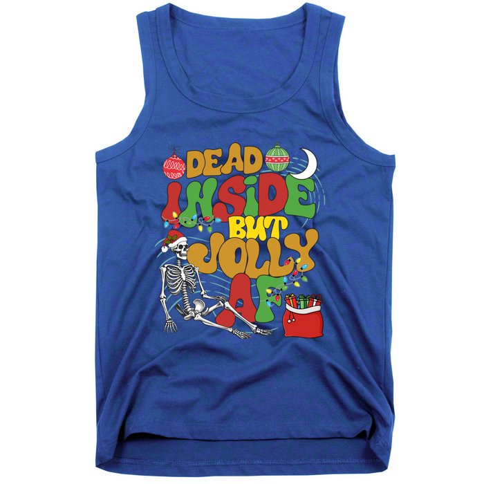 Funny Santa Skeleton Dead Inside But Jolly Af Xmas Outfit Gift Tank Top