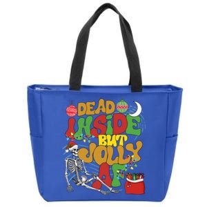 Funny Santa Skeleton Dead Inside But Jolly Af Xmas Outfit Gift Zip Tote Bag