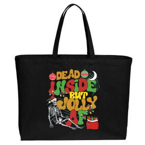 Funny Santa Skeleton Dead Inside But Jolly Af Xmas Outfit Gift Cotton Canvas Jumbo Tote