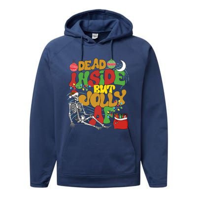 Funny Santa Skeleton Dead Inside But Jolly Af Xmas Outfit Gift Performance Fleece Hoodie