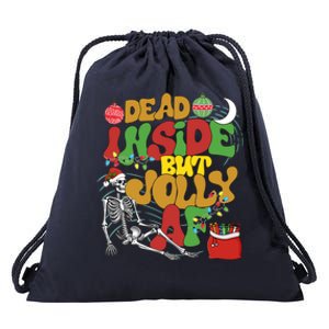 Funny Santa Skeleton Dead Inside But Jolly Af Xmas Outfit Gift Drawstring Bag