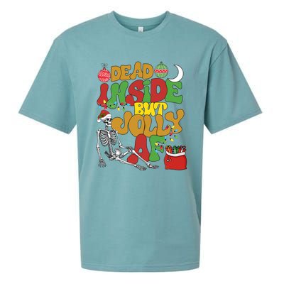 Funny Santa Skeleton Dead Inside But Jolly Af Xmas Outfit Gift Sueded Cloud Jersey T-Shirt