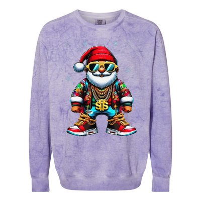 Funny Santa Sunglasses And Wear A Gold Necklace Christmas Colorblast Crewneck Sweatshirt