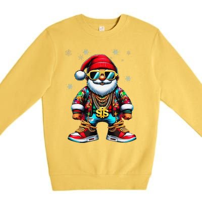 Funny Santa Sunglasses And Wear A Gold Necklace Christmas Premium Crewneck Sweatshirt