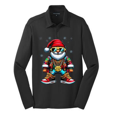 Funny Santa Sunglasses And Wear A Gold Necklace Christmas Silk Touch Performance Long Sleeve Polo