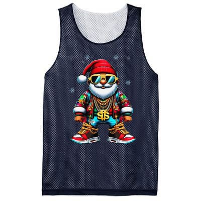 Funny Santa Sunglasses And Wear A Gold Necklace Christmas Mesh Reversible Basketball Jersey Tank