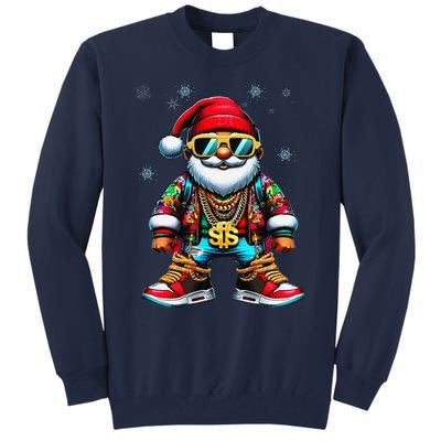 Funny Santa Sunglasses And Wear A Gold Necklace Christmas Tall Sweatshirt