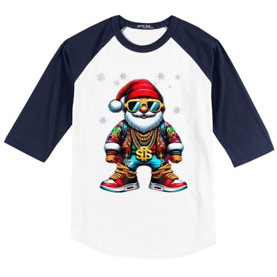 Funny Santa Sunglasses And Wear A Gold Necklace Christmas Baseball Sleeve Shirt