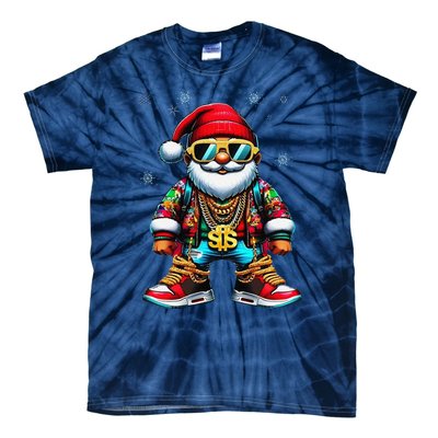 Funny Santa Sunglasses And Wear A Gold Necklace Christmas Tie-Dye T-Shirt