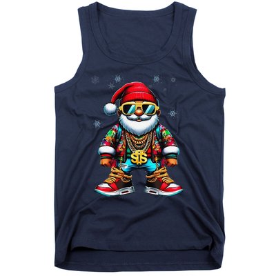 Funny Santa Sunglasses And Wear A Gold Necklace Christmas Tank Top