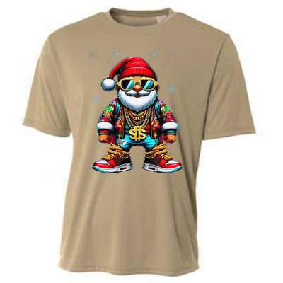 Funny Santa Sunglasses And Wear A Gold Necklace Christmas Cooling Performance Crew T-Shirt