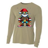 Funny Santa Sunglasses And Wear A Gold Necklace Christmas Cooling Performance Long Sleeve Crew