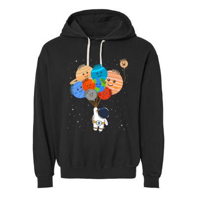 Funny Solar System Astronaut Holding Planet Balloons Pluto Garment-Dyed Fleece Hoodie