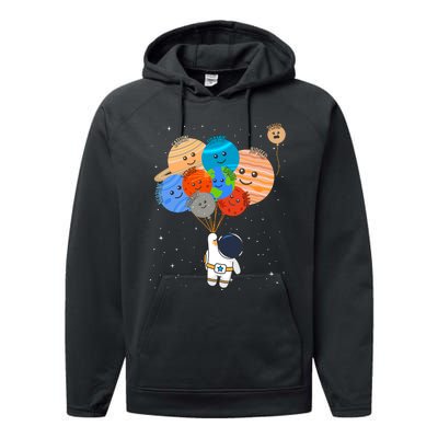 Funny Solar System Astronaut Holding Planet Balloons Pluto Performance Fleece Hoodie