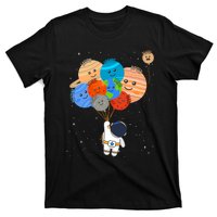 Funny Solar System Astronaut Holding Planet Balloons Pluto T-Shirt