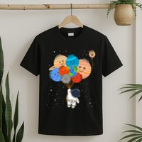 Funny Solar System Astronaut Holding Planet Balloons Pluto T-Shirt