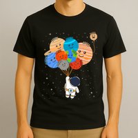 Funny Solar System Astronaut Holding Planet Balloons Pluto T-Shirt