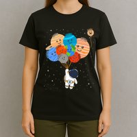 Funny Solar System Astronaut Holding Planet Balloons Pluto T-Shirt