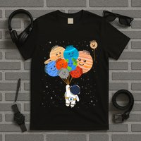 Funny Solar System Astronaut Holding Planet Balloons Pluto T-Shirt