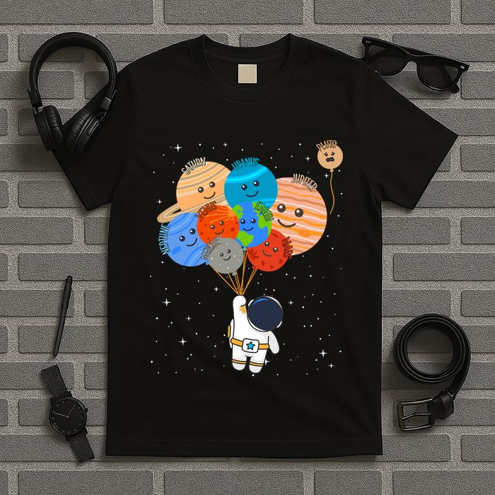 Funny Solar System Astronaut Holding Planet Balloons Pluto T-Shirt