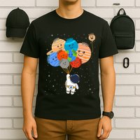 Funny Solar System Astronaut Holding Planet Balloons Pluto T-Shirt