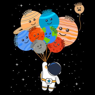 Funny Solar System Astronaut Holding Planet Balloons Pluto T-Shirt