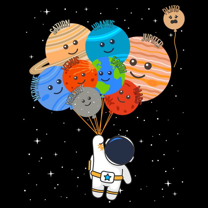 Funny Solar System Astronaut Holding Planet Balloons Pluto T-Shirt