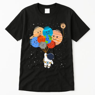 Funny Solar System Astronaut Holding Planet Balloons Pluto Tall T-Shirt